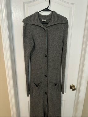 NEXT 100% Lambswool Longline Knit Cardigan Sweater Gray M